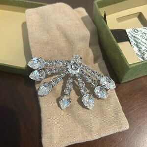 Authentic Gucci crystals silver tone clip on single earring